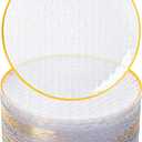100 PCS Clear Plastic Plates with Gold Rim, Disposable Dessert Plate, 7" Salad Plate, Heavy Duty Weave Pattern Plates for Party, Wedding