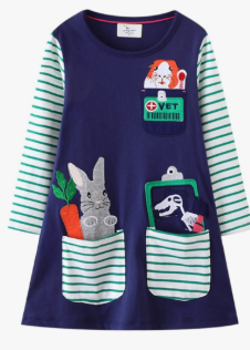 LOKTARC Toddler Girls Striped Cotton Long Sleeve Dress Casual Cartoon Jersey Dresses, Blue, Size 1.5-5Y