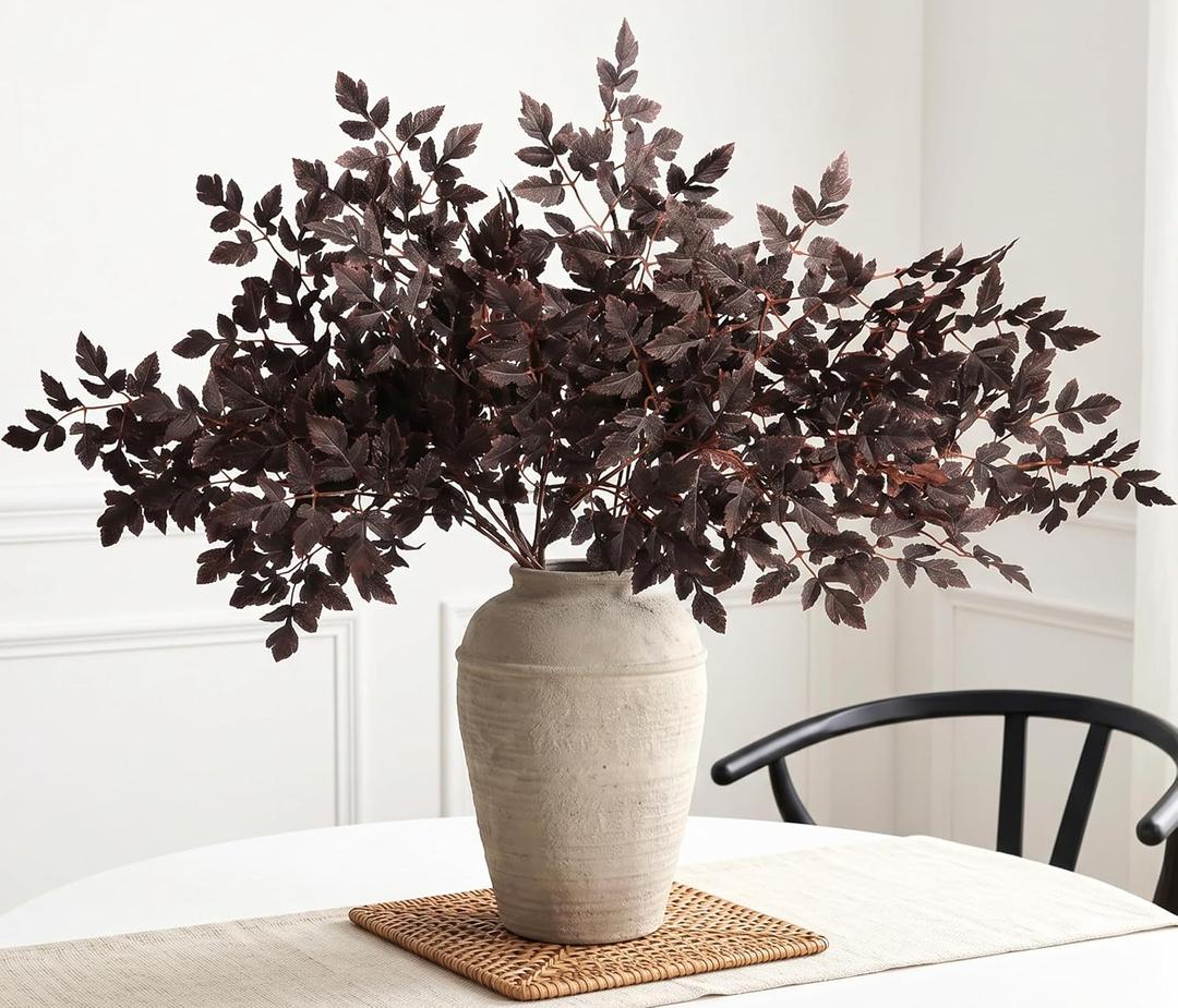 PERFNIQUE 6 Pack Artificial Plum Cimicifuga Leaf Sprays, 32" Faux Ramosa Branches for Vase, Fall Floral Stems for Table Centerpiece, Farmhouse, Wedding, Mantel, or Halloween Decor