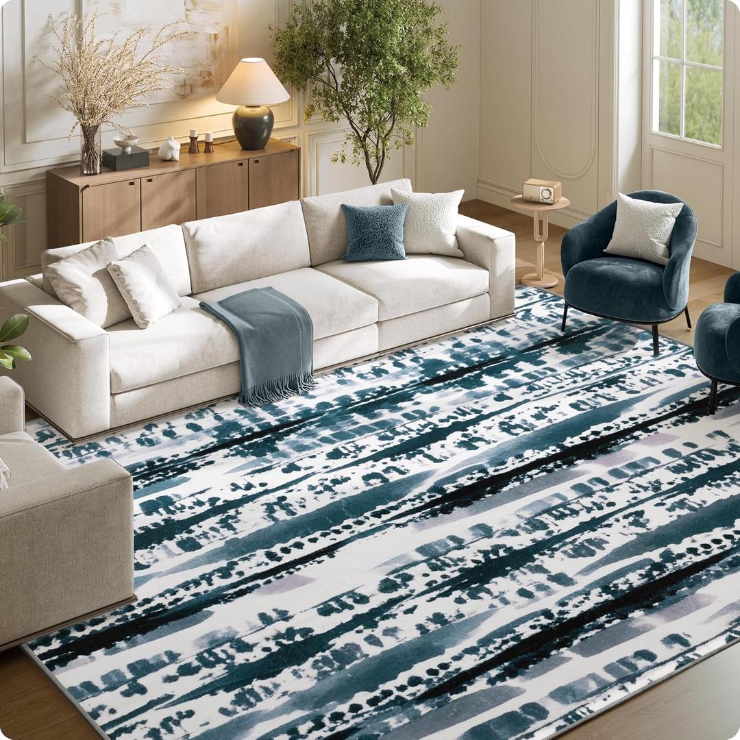 Modern Area Rug 8x10 - Non-Slip Washable Rug Living Room Carpets - Soft & Stain Resistant Rug for Home Bedroom Dining Room Home Office Indoor Nursery Gray and White