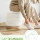 B FSOBEIIALEO Round Storage Ottoman with Tray, Folding Ottoman with Storage Coffee Table Foot Rest for Dorm Room Living Room Chenille Fabric,Wood-Grain Leather Base,White,15.35"x15.35"x14.57"