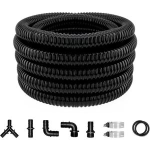 LONGRUN Pond Tubing 1 Inch Diameter, 20.7 Feet Long Corrugated Flexible Hose Pipe with Clamps Pipe Fittings, Pool PVC Tube for Garden Ponds Waterfalls Camping Caravans Filters Drainage Marine