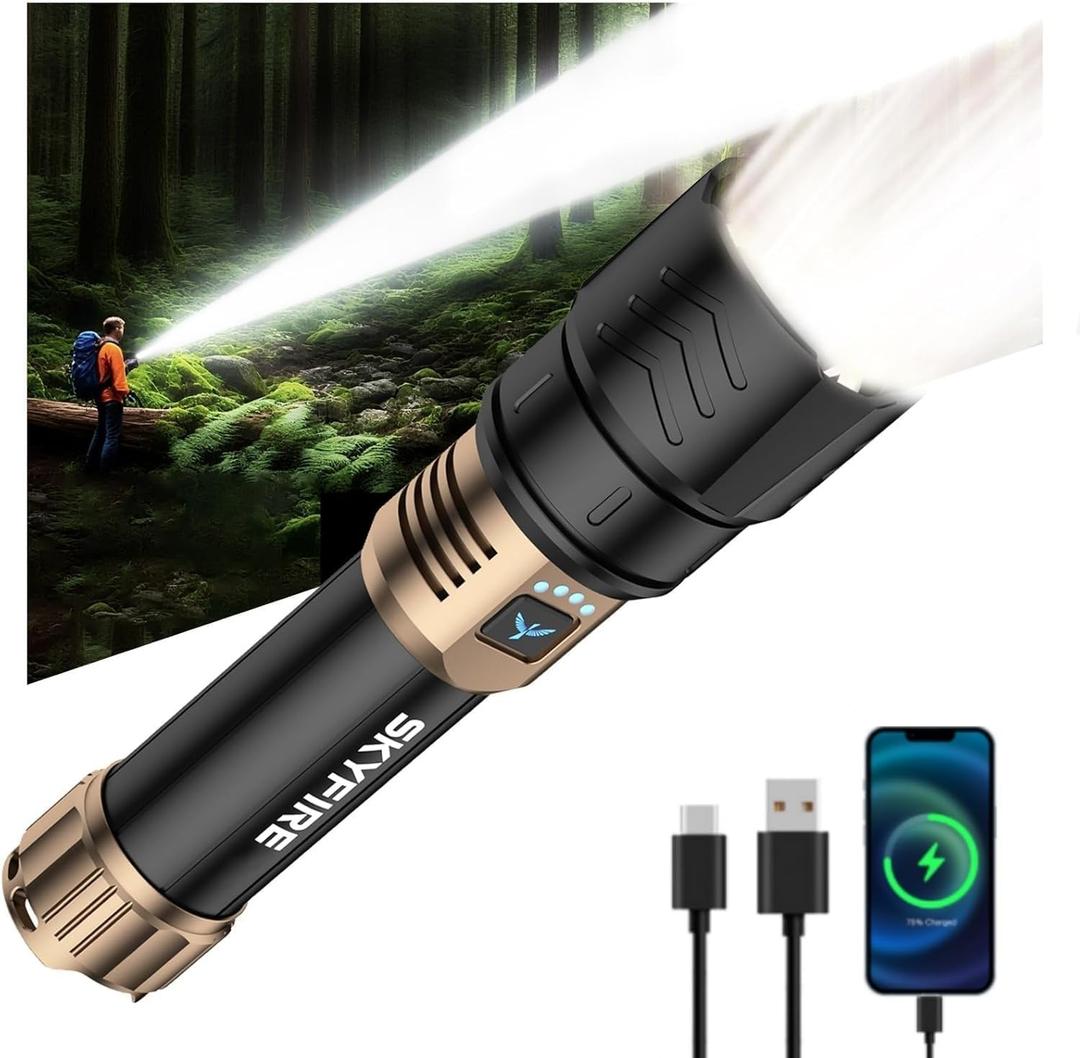 SKYFIRE 1097 Rechargeable Flashlights High Lumens,5000mAh Super Bright Flashlight Waterproof Powerful LED Tactical Flash Light for Camping Essentials Outdoor Home & Gifts