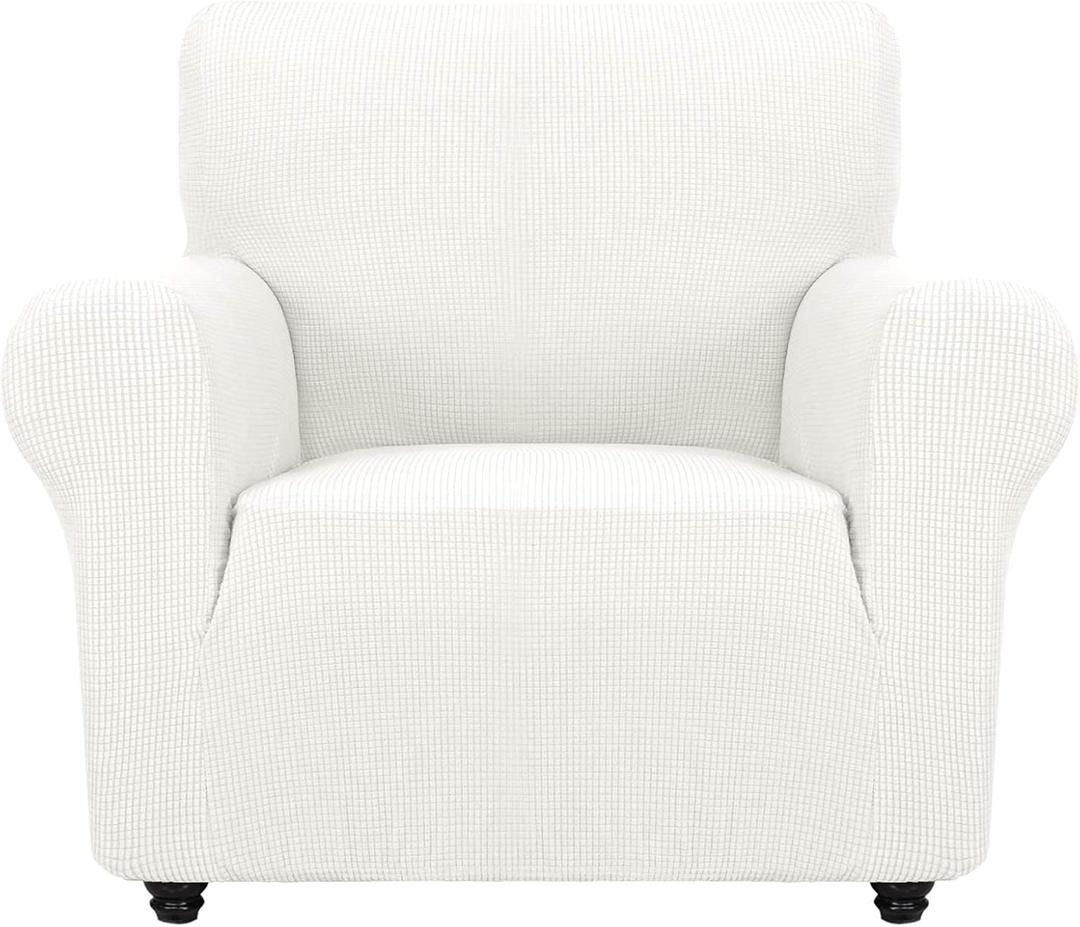 ZNSAYOTX Super Stretch Chair Slipcover Universal Sofa Chair Covers for Living Room Dogs Pet Furniture Protector Spandex Armchair Slipcovers with Anti Slip Foam Sticks (White, Chair)