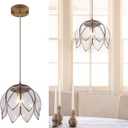 Brass Pendant Lighting, Vintage Oriental Lotus Ceiling Pendant Light Fixture, Modern Flower Hanging Lamp for Kitchen Island, Dining Room, Dressing Room,Cafe Shops,Clear M
