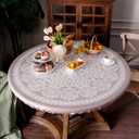 Round Fitted Tablecloth with Elastic Farmhouse Waterproof Oli Proof Table Cover Rustic Wipeable Vinyl Table Protector for Home Picnic Outdoor (Light Gray, 46"-55" Round Tight Fit)
