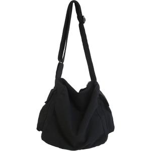 KlaOYer Canvas Messenger Bag Large Hobo Bag Crossbody Shoulder Bag Tote Bag with Pocket for Women and Men (Black 2)