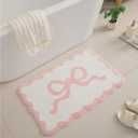 Pink Scalloped Bathroom Mat 26x18, Soft Absorbent Bath Mats, Machine Washable Microfiber Floor Mats for Bathroom Tubs, Sinks and Showers