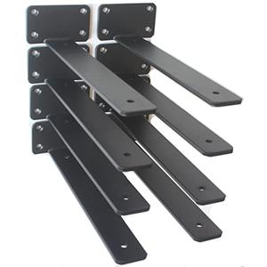 8 Pack - 10 inch Black Hidden L Shelf Bracket (1/5 Inch Thicked) Iron Floating Shelf Brackets Rustic Industrial Metal Brackets for Shelf Support