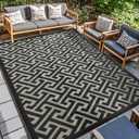 Waterproof Outdoor Rug 9x12 ft, Reversible Plastic Straw Rug, Easy to Clean Patio Rug, Portable Carpet for Patio, RV, Deck, Balcony, Backyard, Picnic, Beach, I-Shaped, Black