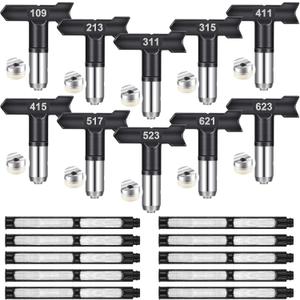 Amyhill 10 Pcs Spray Tips Airless Paint Sprayer Nozzle Tip and 10 Pcs Airless Spray Gun Filter Reversible Tip Paint for Sprayer Accessories(109, 213, 311, 315, 411, 415, 517, 523, 621, 623)