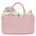 luxury little Diaper Caddy Organizer, Large Cotton Rope Nursery Baby Basket, Changing Table Organizer for Baby Diaper Storage, Portable Car Organizer Removable Divider (Light Pink, Large)