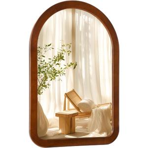 Arched Mirror 24 x 36 Inch,Walnut Brown Wood Rustic Bathroom Wall Mirror