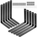 10Pcs Black L Corner Brace, 7”x 4.7” Heavy Duty Shelf Bracket for 8Inch Lumber Boards, Metal Iron L Corner Brackets, Decorative Joint Angle Bracket with Screw for Shelf, Wood, Furniture, Shelves