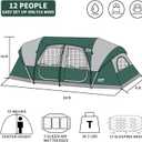 CAMPROS CP Tent 12-Person-Camping-Tents,3 Room Family Tents,Waterproof Windproof Family Tent with Top Rainfly,6 Large Mesh Windows,Double Layer,Easy Set Up, Portable with Carry Bag-20' x 9' x 72"(H)
