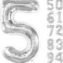 Silver 5 Balloon, Number Balloons 40 Inch, 5th Birthday Balloon Decorations, Silver Party Supplies, 5 Number Balloons, Number 5 Balloon