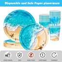 Beach Party Decorations for 24 Guests 194 PCS Beach Birthday Party Supplies with Plates, Cups, Napkins, Cutlery, Tablecloth & Happy Birthday Banner, Summer Beach Theme Party Decor