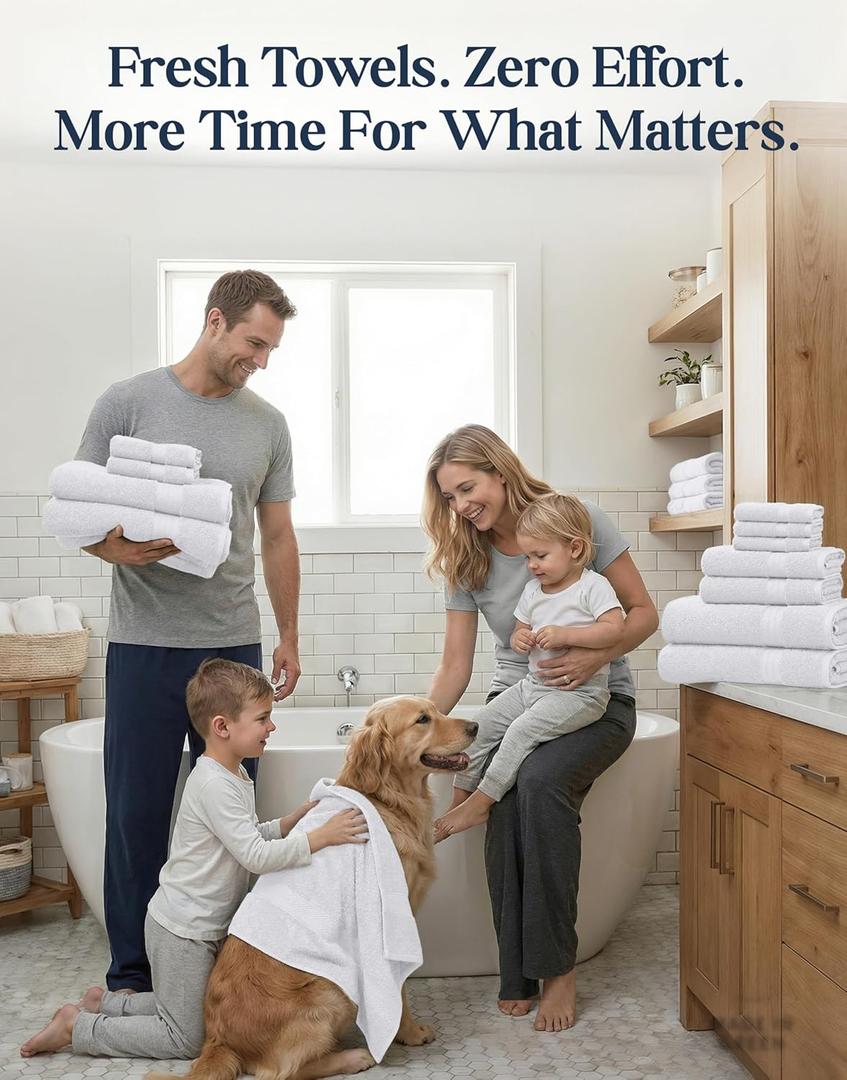 LANE LINEN 100% Cotton Bathroom Towel Set of 24 - Durable, Soft & Absorbent - Bath, Fingertip, Hand, Washcloths, Bath Sheets, Hotel & Spa-Quality Design - White Towels