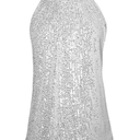 Sparkly Sequin Tops for Women Halter Tank Top Shiny Glitter Club Disco Outfit Sleeveless Dressy Shirt Blouse
Size M