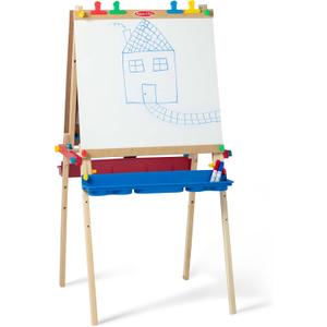 Melissa & Doug Deluxe Wooden Art Easel for Kids with Dry-Erase Board, Chalkboard & Drawing Paper Roller, Folding Double-Sided Toddler Easel, Preschool Learning Toys for Girls & Boys Ages 3+