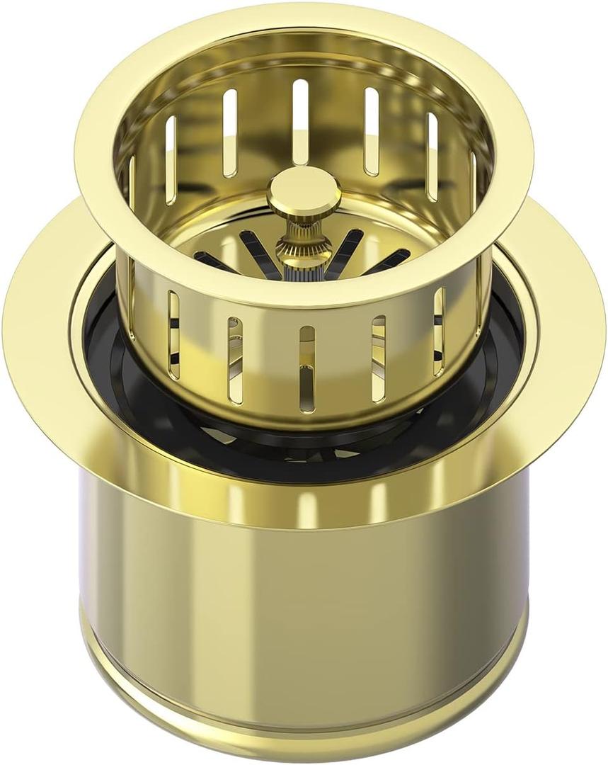BOTEMY Extended Garbage Disposal Flange Basket Strainer Stopper, Deep 304 Stainless Steel Kitchen Sink Flange Stopper for 3-1/2 Inch Standard Sink Drain Hole, Gold Deep Sink Disposal Strainer