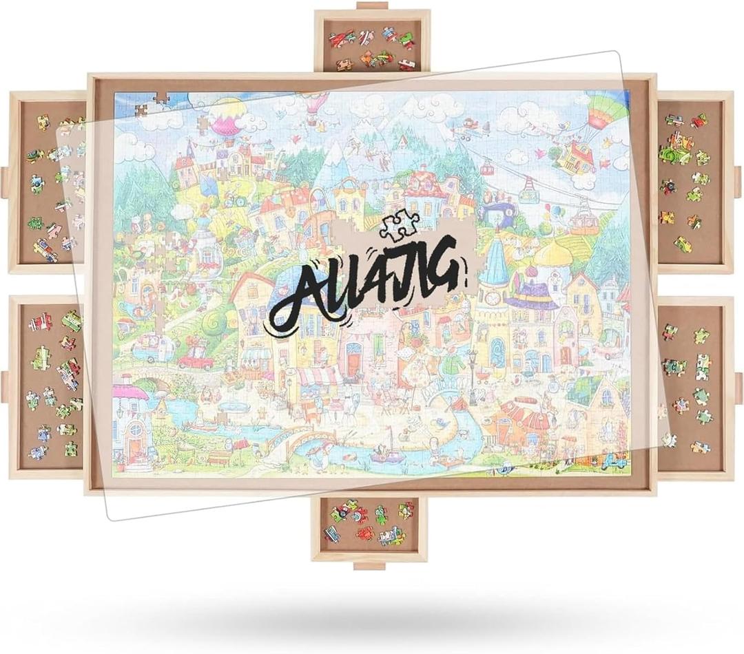 ALL4JIG 1000 Pieces Rotating Puzzle Board with 6 Drawers and Cover,22"x30"Portable Wooden Jigsaw Puzzle Table for Adults, Lazy Susan Spinning Puzzle Boards Birthday Gift for mom