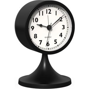 AYRELY 3" Cute Analog Alarm Clock,Small Retro Table Clock Battery Operated,Slient Metal Desk Clock with Light for Living Room Decor,Bedroom,Bedside,Shelf (Black)