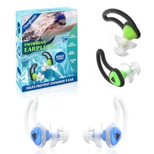 Hearprotek Swimmer Ear Plugs, [2 Pairs] Custom-fit Water Protection Adult Swimming earplugs for Swimmers Pool Shower Bathing and Other Water Sports(Blue&Green)