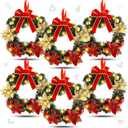 Lyrow 6 Pcs Lighted Christmas Wreath with Red Bow Ornament 13 Inch Prelit Xmas Battery Operated Christmas Wreaths for Front Door Outdoor Holiday Wall Indoor Xmas Decorations Party Decor(Classic)