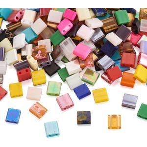 Craftdady 200Pcs 2-Hole Glass Seed Beads Lustered Square Two Hole Carrier Beads 5x4.5-5.5mm Random Mixed Colors for Multi-Strand Jewelry Bracelet Craft Making