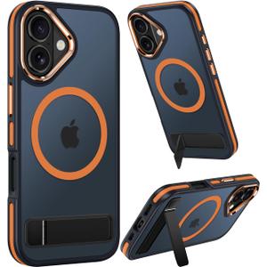 Magnetic for iPhone 17 Case with Stand, Compatible with MagSafe, Slim Translucent Matte Military-Grade Drop Protection Phone Case, Cosmic Orange