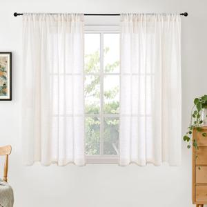 BGment 48 Inch Length Natural Linen Curtains for Short Living Room Window - Ivory Semi Sheer Textured Drapes Light Filtering with Rod Pocket for Bathroom Bedroom Lightweight, 2 Panels, 42 X 48 Inch