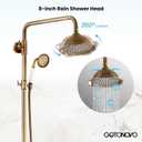 gotonovo Bathroom Exposed Shower Faucet Outdoor Shower System 8 Inch Rainfall Shower Head Set with Tub Spout and Handheld Spray Double Cross Handles Wall Mount with Shower Shelf Antique Brass