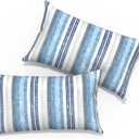 Outdoor Lumbar Pillows 12x20 inch, Rectangle Throw Pillows with Inserts, Decorative Lumbar Cushions for Patio Furniture Garden Couch Home Sofa Office Chair, Pack of 2, Stripe Layered Blue