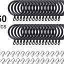 Hotop 30 Pcs Metal Drapery Curtain Rings 0.98/1.26/1.65 inch Interior Diameter and 30 Pcs Hanging Curtain Drapery Pin Hooks for Window Door Shower(Black,42 mm)