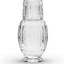 Elle Dcor Vintage Bedside Water Carafe with Tumbler  Elegant Pitcher and Matching Drinking Glass Doubles As Lid For Guest Room, Office, or as a Gift, 4.7x10.4, Clear