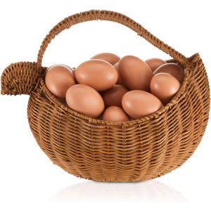 Rustic Egg Basket for Gathering Fresh Eggs, Vintage Wicker Chicken Basket with Handle for Home Kitchen Storage & Countertop, Ideal for Farmhouse & Vegetable Storage