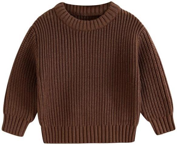 YOUNGER STAR Toddler Baby Girls Boys Knit Sweater Pullover Long Sleeve Sweatshirt Fall Winter Clothes (Brown)