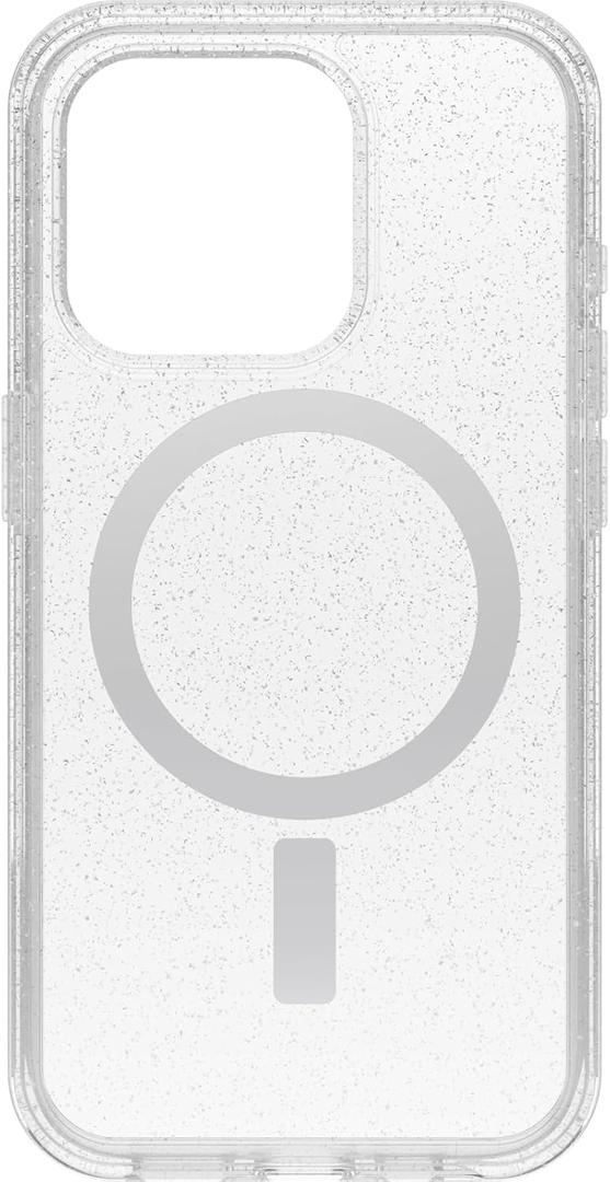 OtterBox iPhone 15 Pro (Only) Symmetry Series Clear Case - Stardust (Clear/Silver), Snaps to MagSafe, Ultra-Sleek, Raised Edges Protect Camera & Screen