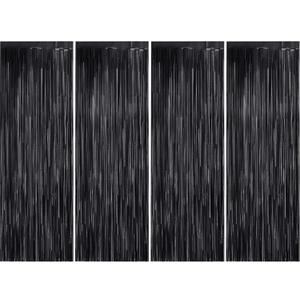 4 Pcs Foil Fringe Curtains Backdrop Metallic Tinsel Streamers Photo Booth Backdrops Door Fringe Curtains for Wedding Birthday Halloween Christmas Disco Party Decorations (Matt Gold, Matt Black)