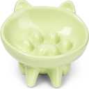 Ceramic Slow Feeder Bowl, Elevated CAT & Dog Slow Feeder, Wide-Mouth, PAW Design, Stylish Design, for Fast Eaters, Non Slip, Pets, Small & Medium Sized Breeds, (Green)