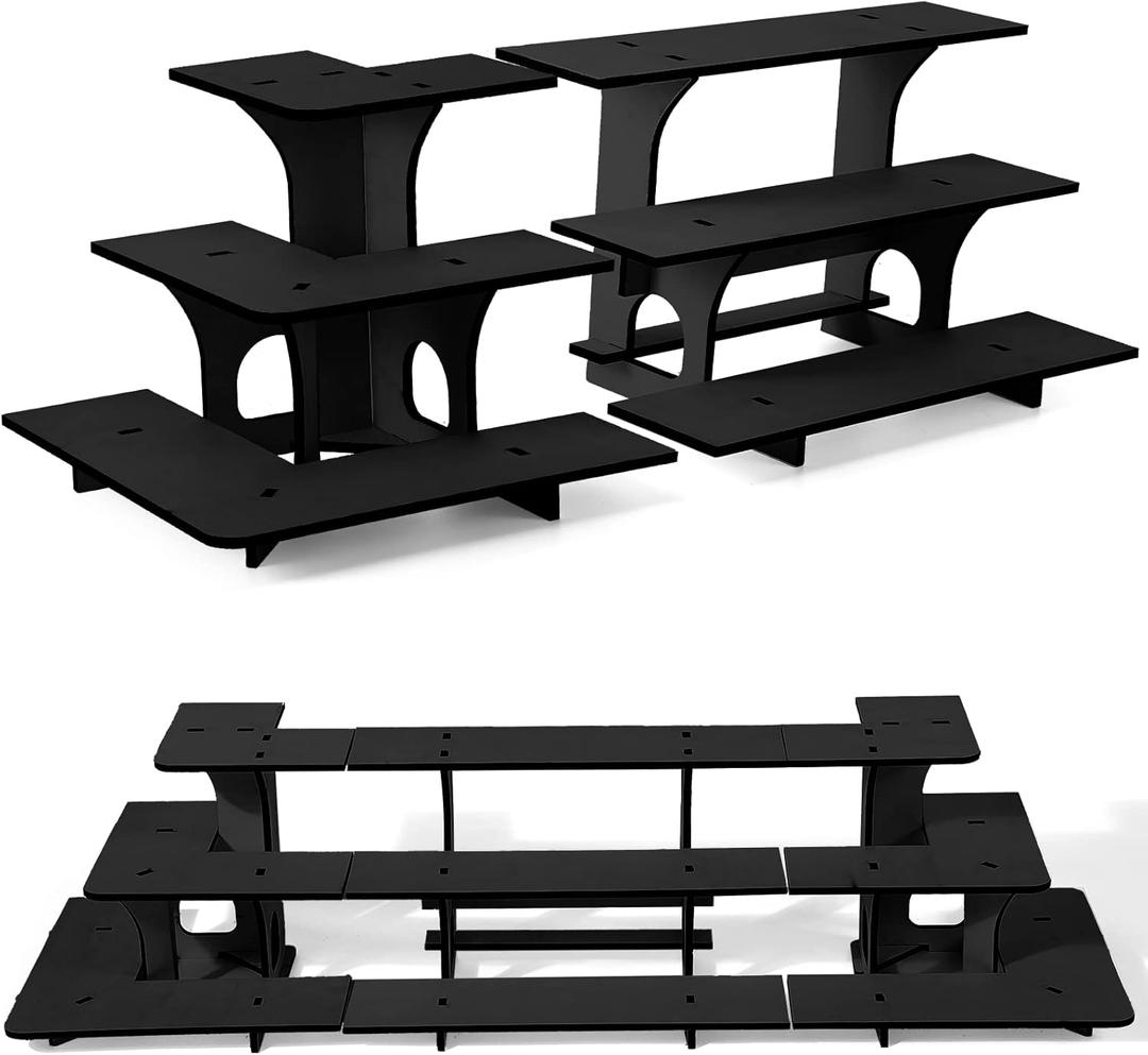 3 Pcs 3 Tiers Retail Table Display Stand Wooden Corner Display Rack Portable Shelf Rack for Retail Table Top, Counter Top, Craft Shows, Farmers Market, Trade Shows Small Products Display (Black)