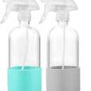 Glass Spray Bottles (2-Pack) with Silicone Sleeve - 16oz Empty Refillable Bottles - Adjustable Nozzle for Hair, Plants, Cleaning & DIY Solutions - Mint Green & Grey
