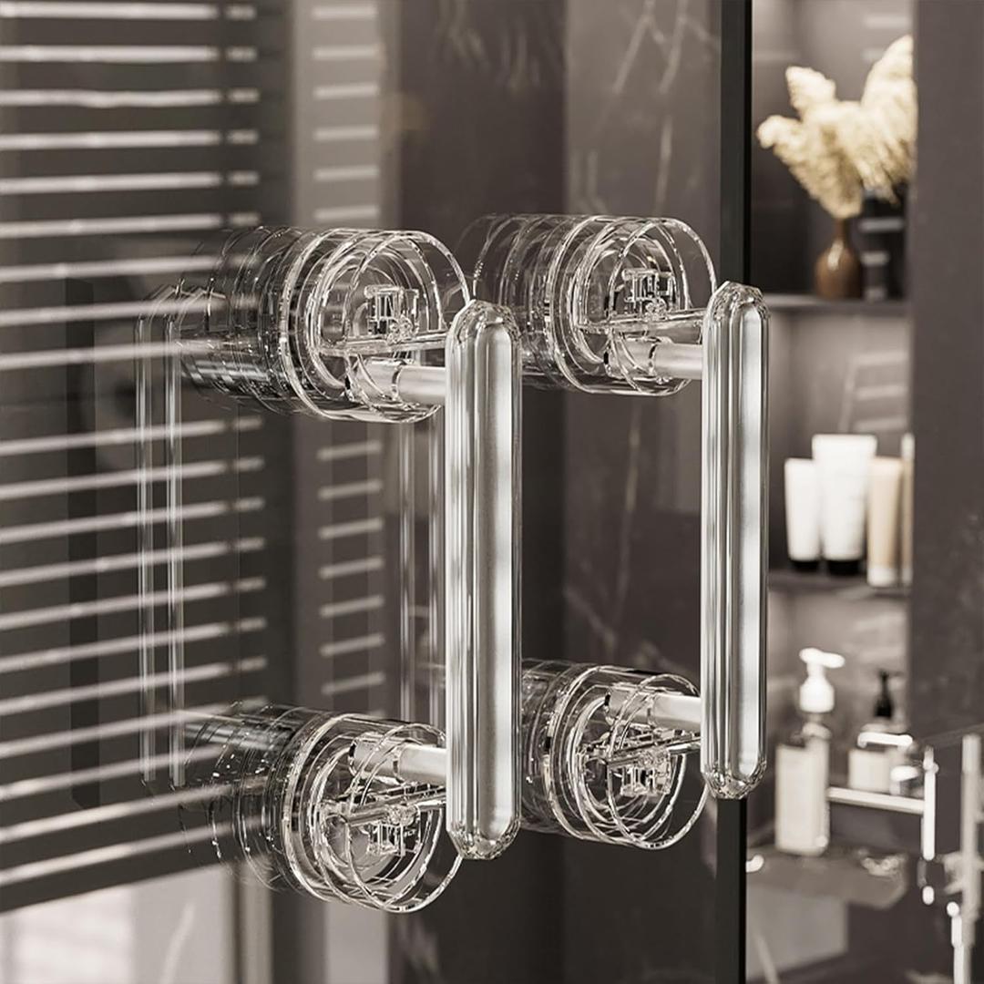 Suction Cup Door Handle, Waterproof Suction Cup Handle, Transparent Hole-Free Door Handle for Bathroom Kitchen Cabinet Drawer (2, Transparet Sliver)