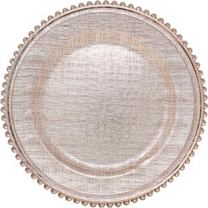 Ms Lovely Cross-stitch Pattern Glass Charger 12.6 Inch Dinner Plate With Beaded Rim - Set of 4 - Rose Gold Color Ms Lovely Cross-stitch Pattern Glass Charger 12.6 Inch Dinner Plate With Beaded Rim - Set of 4 - Rose Gold Color