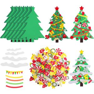 Elcoho 24 Kits DIY Foam Christmas Tree Foam Crafts Xmas Party Favors Christmas Stickers for Making Craft Xmas Tree Fun Home Activities