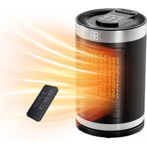 Small Space Heater, Portable Electric Heater with Temperature Sensor for Indoor Use, Digital Display, 1-12H Timer, Eco and Fan Mode,1500W PTC Ceramic Fast Safety Heat for Office,Bedroom, Tiny Home (9.82 inch)