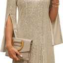 COOAN Wedding Guest Cocktail & Formal Dresses for Women - Lace Sequin Prom Evening Dress (Beige, M)