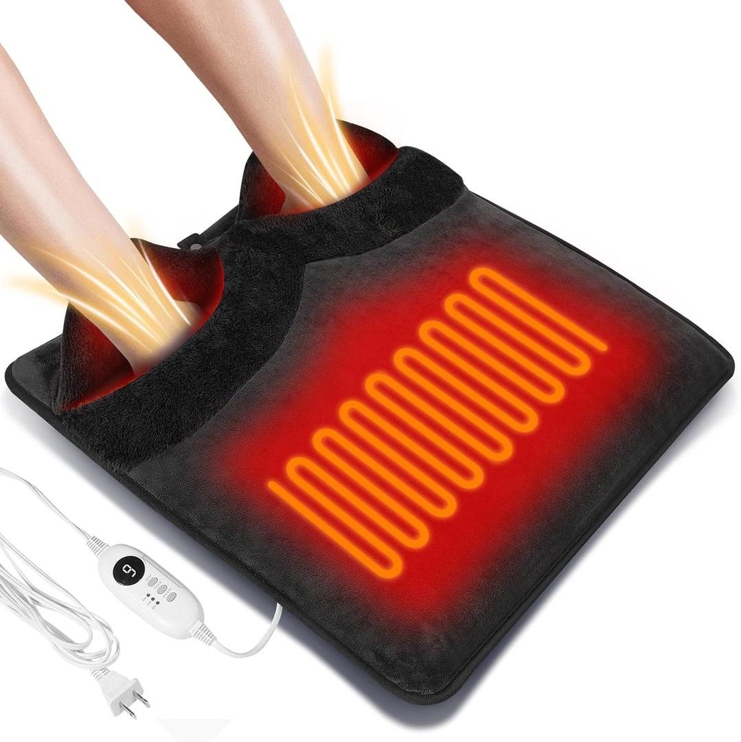 Double Sided Electric Foot Warmer with 9 Heat Settings & 3 Timer(1-4-8H); Foot Warmers for feet with Fast Heating & Auto Shut Off; Ultra-Soft Machine Washable Plush; Portable for Office, Home (Grey)