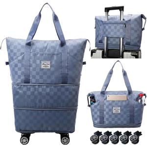 Expandable Foldable Duffel Bag Suitcases,Detachable Rolling Wheels,Rolling Duffle Bag with Wheels,Suitcase with Wheel,Carry on Luggage,Gift for Men Women Lightweight Suitcases (Blue)